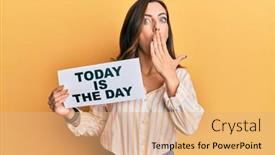  Presentation with today - Slide deck enhanced with young-brunette-woman-holding-today background and a coral colored foreground