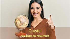  Presentation with woman world - Beautiful PPT layouts featuring young-brunette-woman-holding-vintage backdrop and a red colored foreground