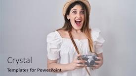  Presentation with vintage - Slide deck enhanced with young-brunette-woman-holding-vintage background and a light gray colored foreground