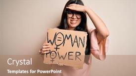  Presentation with protest - Presentation theme enhanced with young-brunette-woman-holding-women background and a coral colored foreground