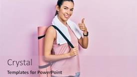  Presentation with yoga cartoon postures - Presentation design with young-brunette-woman-holding-yoga background and a lemonade colored foreground