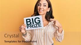  Presentation with prize - Theme with young-brunette-woman-holding background and a coral colored foreground