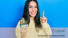  Presentation with cactus - PPT theme featuring young-brunette-woman-holding background and a lemonade colored foreground