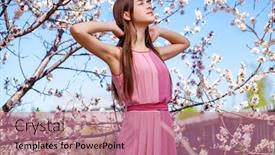  Presentation with park - Colorful presentation theme enhanced with young-brunette-woman-in-blossom backdrop and a coral colored foreground