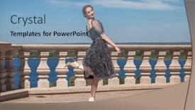  Presentation with dark - Presentation having young-brunette-woman-in-dark background and a light blue colored foreground