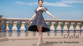  Presentation with dark - Presentation design with young-brunette-woman-in-dark background and a coral colored foreground