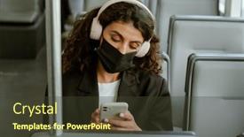  Presentation with bus - Presentation theme consisting of young-brunette-woman-in-face background and a tawny brown colored foreground