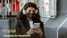  Presentation with bus - Presentation theme consisting of young-brunette-woman-in-face background and a tawny brown colored foreground