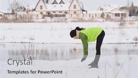  Presentation with green lake - Theme with young-brunette-woman-in-green background and a light gray colored foreground