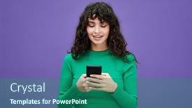  Presentation with scrolling - Slide set enhanced with young-brunette-woman-in-green background and a ocean colored foreground