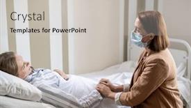  Presentation with covid bed - Slide deck with young-brunette-woman-in-protective background and a light gray colored foreground