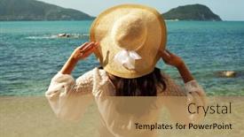  Presentation with summer - Presentation theme with young-brunette-woman-in-summer background and a coral colored foreground