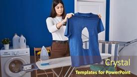  Presentation with ironing - Presentation consisting of young-brunette-woman-ironing-holding background and a  colored foreground