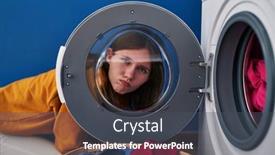  Presentation with woman crying - Presentation theme featuring young-brunette-woman-looking-through background and a dark gray colored foreground