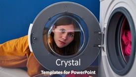  Presentation with simple - Slide set featuring young-brunette-woman-looking-through background and a  colored foreground