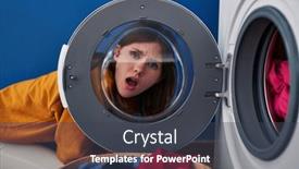  Presentation with fear - Presentation design featuring young-brunette-woman-looking-through background and a tawny brown colored foreground