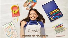  Presentation with floor - Slide set having young-brunette-woman-lying background and a lemonade colored foreground