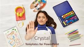  Presentation with floor - Presentation design enhanced with young-brunette-woman-lying background and a  colored foreground