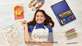  Presentation with floor - Presentation featuring young-brunette-woman-lying background and a lemonade colored foreground