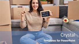  Presentation with new home - Slide deck enhanced with young-brunette-woman-moving background and a teal colored foreground