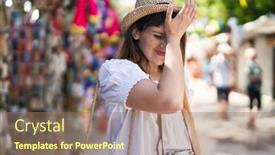  Presentation with vacation - Slide set featuring young-brunette-woman-on-summer background and a coral colored foreground