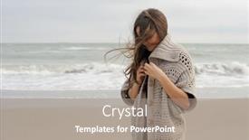  Presentation with windy weather - Presentation theme having young-brunette-woman-portrait-dressed background and a gray colored foreground