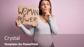  Presentation with pregnant woman - Presentation theme consisting of young-brunette-woman-pregnant-expecting background and a violet colored foreground