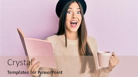  Presentation with coffee book - Cool new theme with young-brunette-woman-reading backdrop and a coral colored foreground