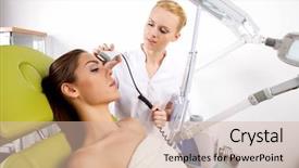  Presentation with medical spa - Presentation design enhanced with young brunette woman receiving laser background and a soft green colored foreground