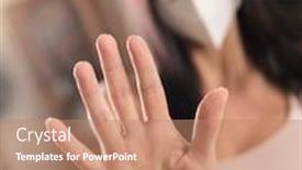  Presentation with isolation - Slides with young-brunette-woman-showing-warning background and a coral colored foreground