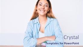  Presentation with clothes - Cool new slides with young-brunette-woman-sitting backdrop and a sky blue colored foreground