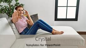  Presentation with defense - Presentation theme enhanced with young-brunette-woman-sitting background and a light gray colored foreground