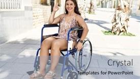  Presentation with wheelchair - Theme featuring young-brunette-woman-sitting background and a  colored foreground