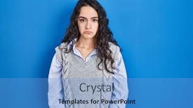  Presentation with woman praying over bible - PPT theme consisting of young-brunette-woman-standing-over background and a teal colored foreground