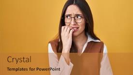  Presentation with nails - Presentation theme having young-brunette-woman-standing-over background and a gold colored foreground