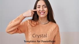  Presentation with nose - Presentation theme featuring young-brunette-woman-standing-over background and a  colored foreground