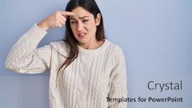  Presentation with acne woman - Presentation theme consisting of young-brunette-woman-standing-over background and a light gray colored foreground