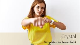  Presentation with violence woman - Presentation theme consisting of young-brunette-woman-standing-over background and a yellow colored foreground