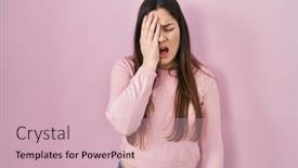  Presentation with face pain - Theme having young-brunette-woman-standing-over background and a  colored foreground