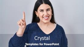  Presentation with number - PPT theme having young-brunette-woman-standing-over background and a navy blue colored foreground