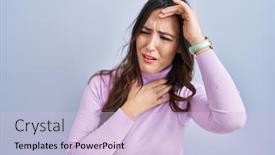  Presentation with flu virus - PPT theme featuring young-brunette-woman-standing-over background and a lemonade colored foreground
