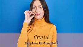  Presentation with lips mouth - Slide set having young-brunette-woman-standing-over background and a yellow colored foreground