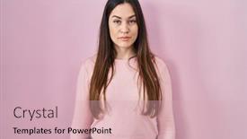  Presentation with pink simple - Presentation consisting of young-brunette-woman-standing-over background and a soft green colored foreground