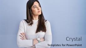  Presentation with blue - Presentation design featuring young-brunette-woman-standing-over background and a light blue colored foreground