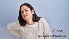  Presentation with back pain - Theme enhanced with young-brunette-woman-standing-over background and a light gray colored foreground