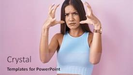  Presentation with yelling - Theme enhanced with young-brunette-woman-standing-over background and a soft green colored foreground