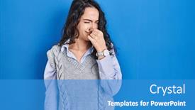  Presentation with bad breath - PPT theme consisting of young-brunette-woman-standing-over background and a teal colored foreground