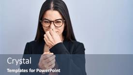  Presentation with bad breath - Slide deck having young-brunette-woman-standing-over background and a ocean colored foreground