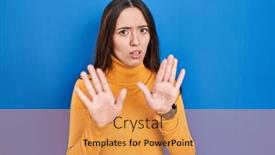  Presentation with forbidden - PPT layouts with young-brunette-woman-standing-over background and a yellow colored foreground