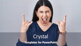  Presentation with rock music - PPT theme having young-brunette-woman-standing-over background and a navy blue colored foreground